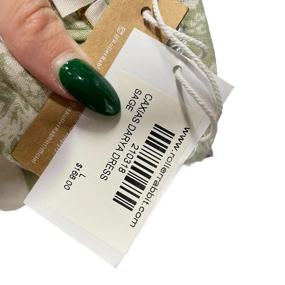 Roller Rabbit Caxias Darya Dress Sage Green White Floral Size Large - Picture 9 of 10